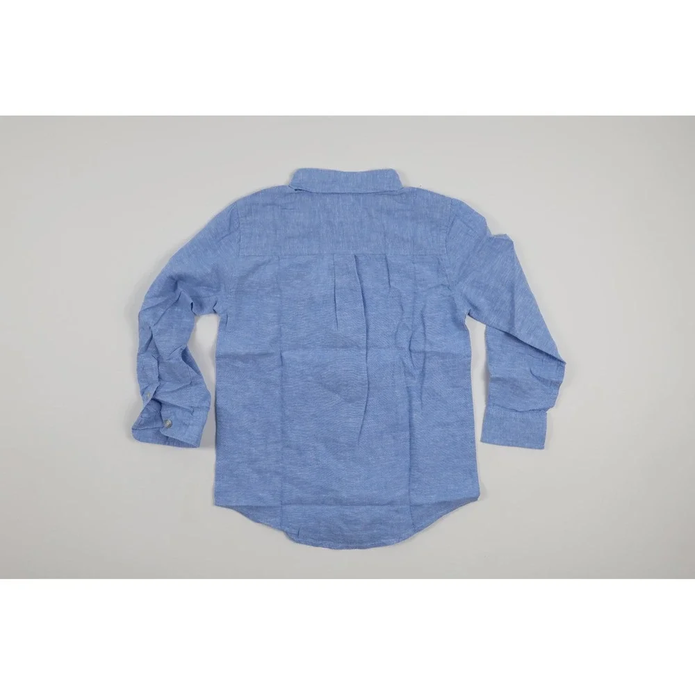 Gymboree Button Down Shirt Blue Solid Size 7 Linen Blend NWT